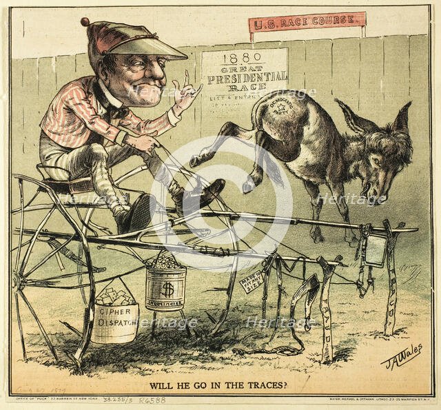 Will He Go in The Traces, from Puck, published August 27, 1879. Creator: James Albert Wales.
