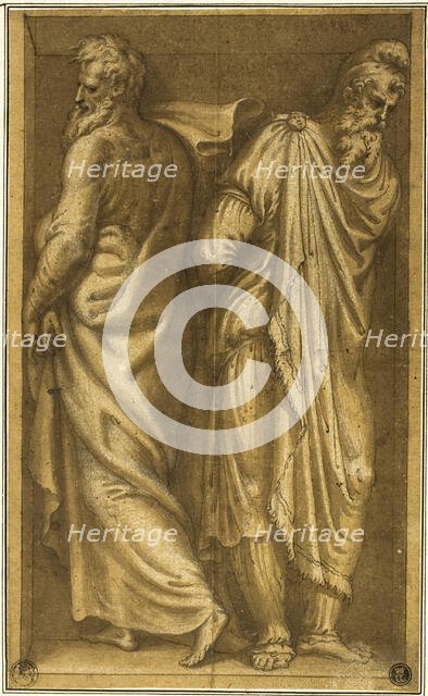 Two Standing Prisoners in a Niche, c.1549. Creator: Bernardino Campi.