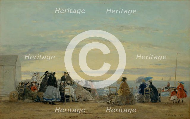 On the Beach, Sunset, 1865. Creator: Eugene Louis Boudin.