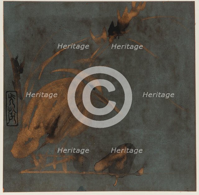 Heron and reeds, Edo period, early 17th century. Creator: Hon'ami Kôetsu.