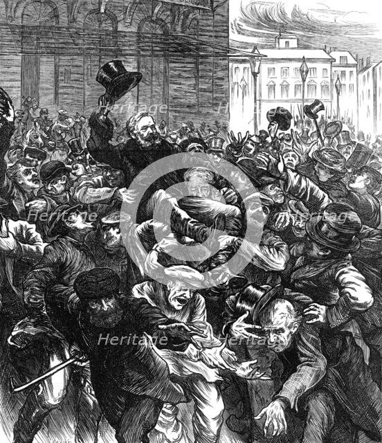 Cheering popular members of the National Assembly in the streets at Bordeaux, 1871. Creator: Joseph Swain.