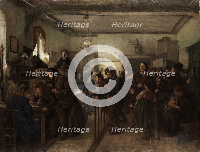 In the passport and police office before emigration, 1900s. Creator: Schlesinger, Felix (1833-1910).