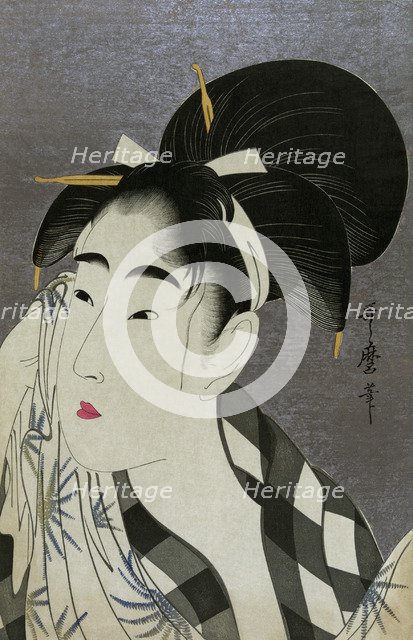 Woman wiping sweat, 1798. Artist: Utamaro, Kitagawa (1753-1806)