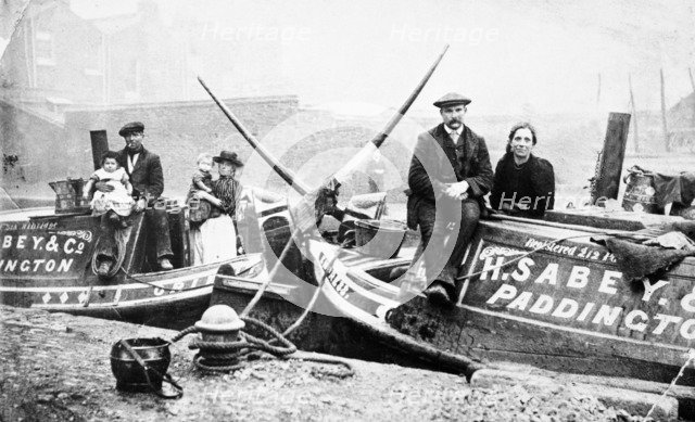 People seating on canal boats, London, late 19th century. Artist: Unknown