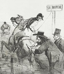 Les Hippophages mettant à profit la saison des courses., 1865. Creator: Cham.