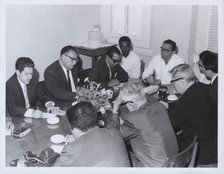 Press conference held by George Price, British Honduras elections, 1 March 1965. Creator: Unknown.