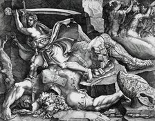 David and Goliath, 1540. Creator: Giovanni Battista Scultori.