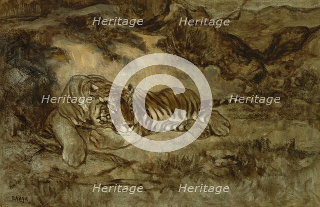 Tiger At Rest, c1850-70. Creator: Antoine-Louis Barye.