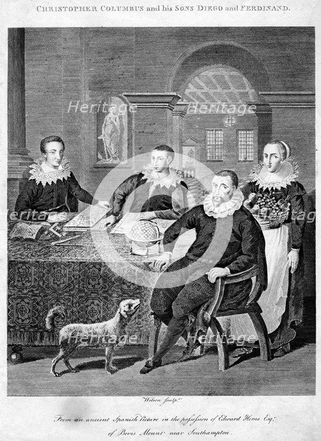 Christopher Columbus and his sons Diego and Ferdinand, 15th century. Artist: Unknown