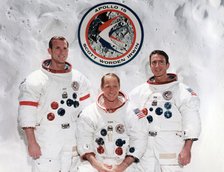 The crew of the Apollo 15 Mission at the Manned Spacecraft Centre, Houston, Texas, 1971.Artist: NASA