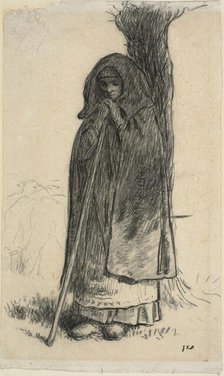 Shepherdess Leaning Against a Tree, 1857–60. Creator: Jean Francois Millet.