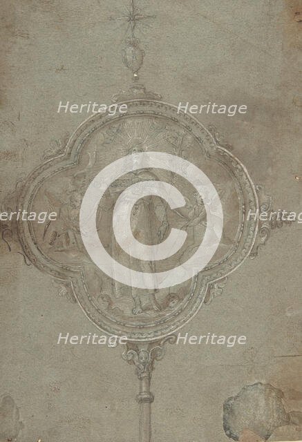 Drawing for a Standard with Christ in Glory Flanked by Putti, 16th century. Creator: Anon.