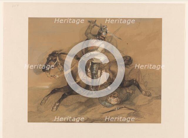 Crusader defeating a Turkish soldier, 1820-1883. Creator: Theodoor Schaepkens.