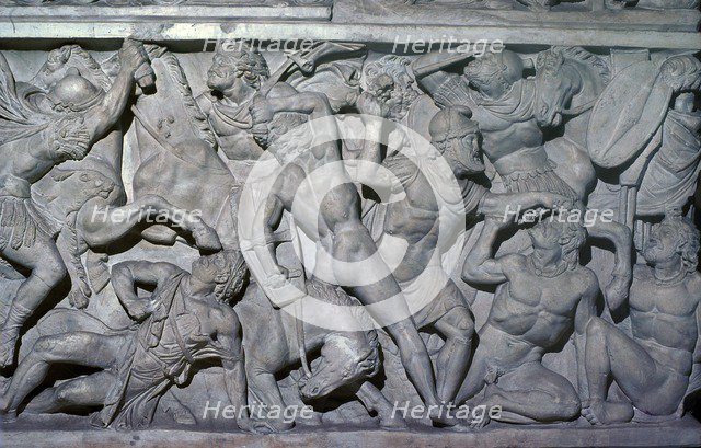 Frieze showing Roman soldiers fighting barbarians. Artist: Unknown