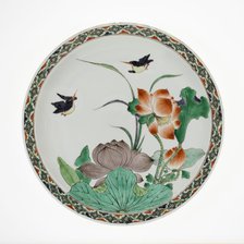 Plate with Lotus Blossoms and Kingfisher, Qing dynasty (1644-1911), Kangxi period (1662-1722). Creator: Unknown.