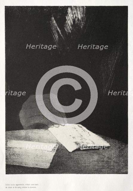 The Haunted House: It Was a Hand, Seemingly as Much of Flesh and Blood as My Own, 1896. Creator: Odilon Redon (French, 1840-1916); Auguste Clot (French, 1858-1936).