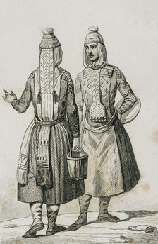 Chuvash people wearing traditional clothing, 1839. Creator: Augustin François Lemaitre.