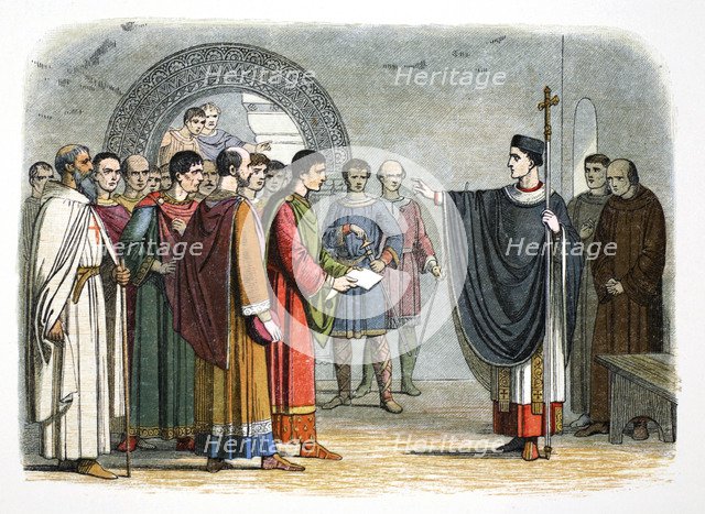 Thomas a Becket forbids the Earl of Leicester to pass sentence on him, 1162 (1864). Artist: James William Edmund Doyle