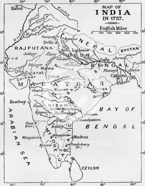 'Map of India in 1757', (c1912). Artist: Unknown.