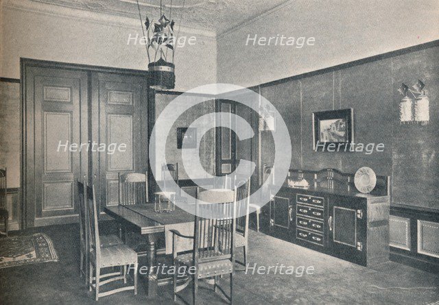 'A view of a dining-room in a Berlin flat, designed by M. H. Baillie Scott', c1909. Creator: Unknown.