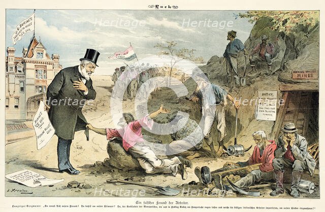 Ein falscher Freund der Arbeiter....Cartoon from Puck, between 1880 and 1889. Creator: Bernhard Gillam.