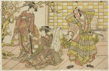 The Actors Ichikawa Danjuro V as Miura Kunitae (right), Segawa Kikunojo III as Yasukata..., c. 1782. Creator: Shunsho.