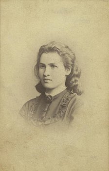 Alexandra Ivanova Uspenskaia, head-and-shoulders portrait, facing left, between 1870 and 1875. Creator: Unknown.