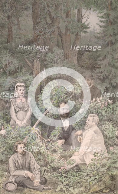 Group portrait of Tobolians with the author on Isker. The fifth page of the album...", 1880. Creator: Mikhail Znamensky.