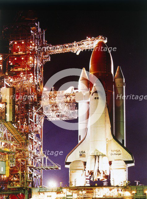 Orbiter 'Challenger' on launch pad, Kennedy Space Center, Merritt Island, Florida, USA, 1980s. Creator: NASA.
