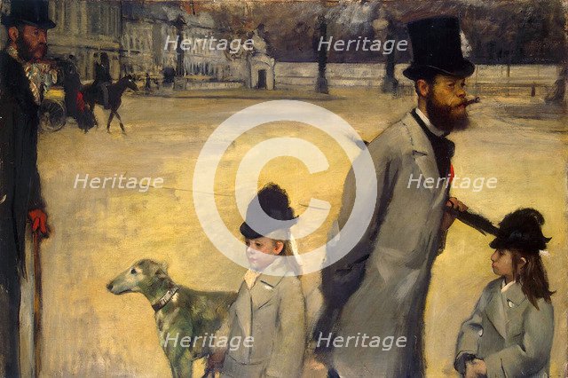 'Place de la Concorde', (Viscount Lepic and his Daughters Crossing the Place de la Concorde), 1875.  Artist: Edgar Degas