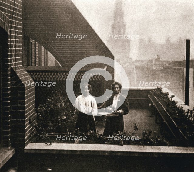 Emmeline and Christabel Pankhurst, British suffragettes, London, 12 October 1908. Artist: Unknown