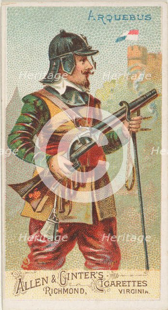Arquebus, from the Arms of All Nations series (N3) for Allen & Ginter Cigarettes Brands, 1887. Creator: Allen & Ginter.