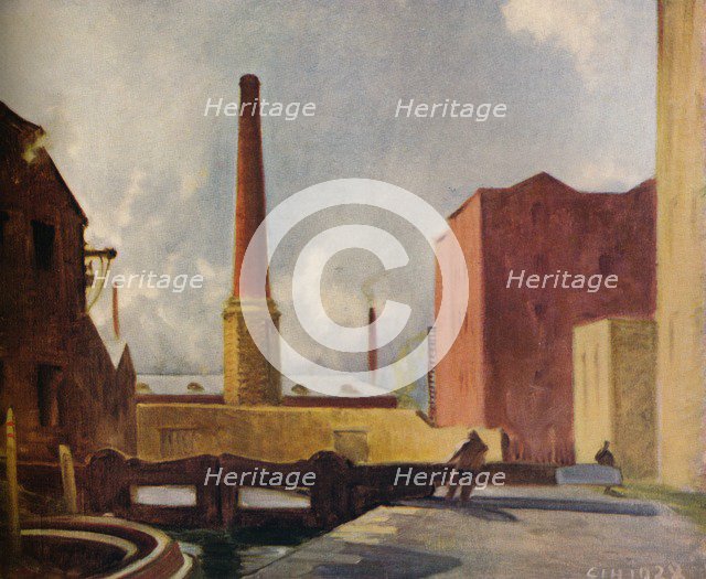'Lock Gates, Blackburn', 1928 (1931). Artist: Charles John Holmes.