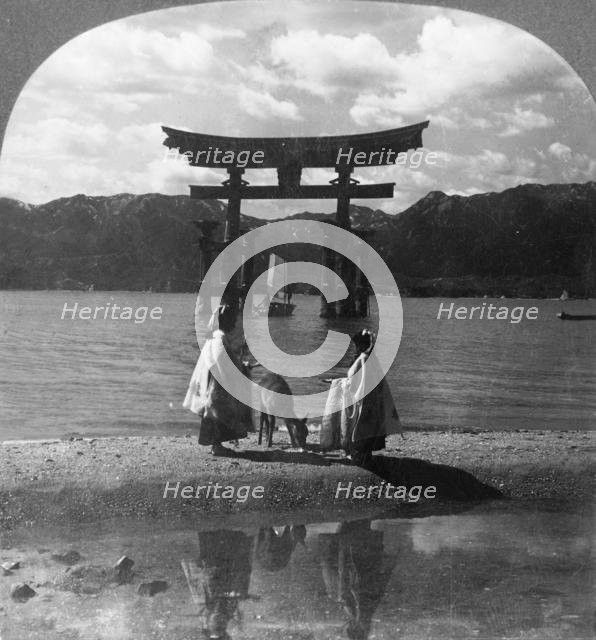 'The Far-famed Seagirt Torii of Miyajima. Quaint Gateway to the Famous Shinto Shrine, Japan', 1905. Creator: Keystone View Company.