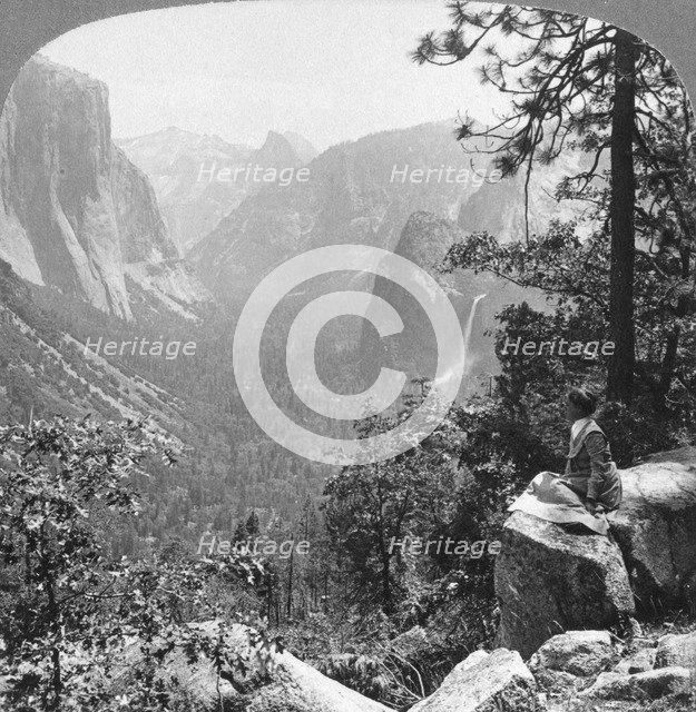 View from Inspiration Point through Yosemite Valley, California, USA, 1902.  Artist: Underwood & Underwood