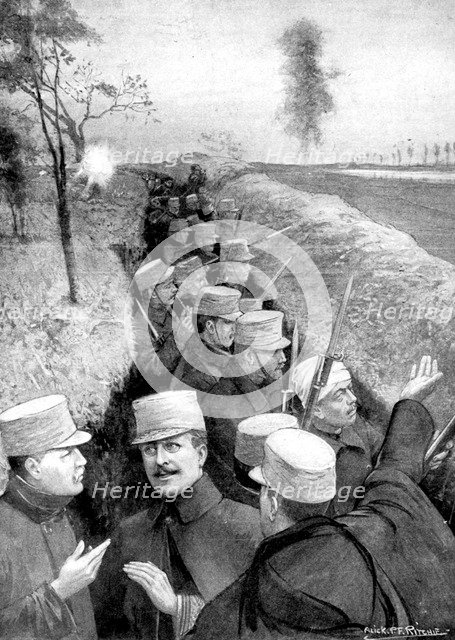 King Albert of Belgium in the trenches, First World War, 1914. Artist: PF Richie