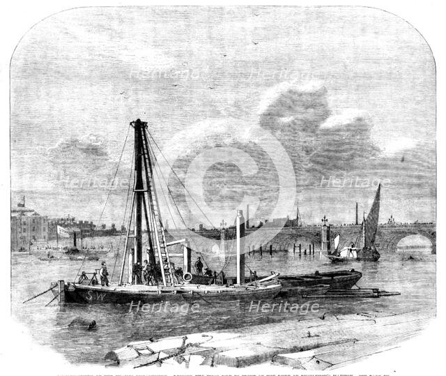 Commencement of the Thames Embankment: driving the first pile..., 1862. Creator: Unknown.