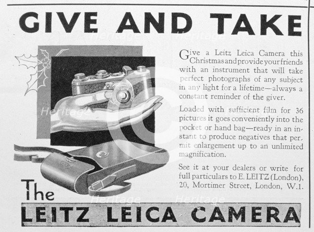 Leitz Leica camera advert, late 1920s. Artist: Unknown