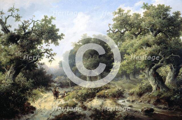 Forest landscape with travellers, 1849.  Creator: Jacobus Johannes Cremer.