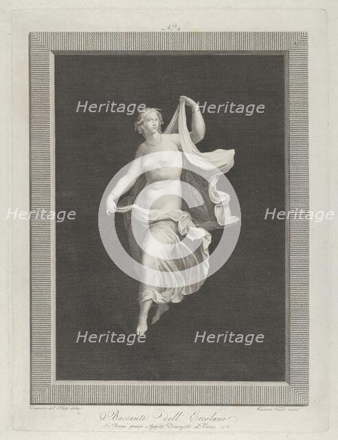 A partly nude bacchante stepping forward and holding ends of her drapery in each ..., ca. 1795-1820. Creators: Vicenzo Feoli, Domenico del Frate.