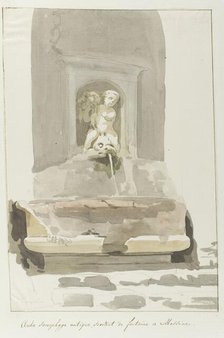 Ancient sarcophagus as a fountain in Messina, 1778. Creator: Louis Ducros.