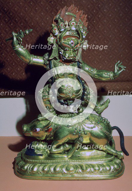 Tibetan gilt-bronze statuette of Yamer. Artist: Unknown