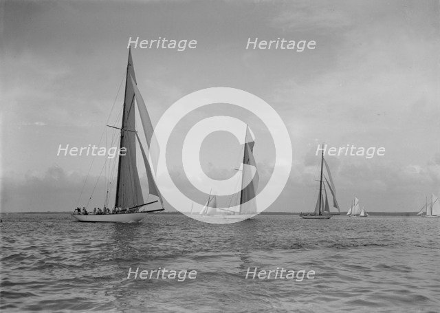 The 19-metres class 'Mariquita'  'Corona' & 'Octavia',  racing at Cowes, 1911. Creator: Kirk & Sons of Cowes.