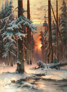 Winter Sunset in the Fir Forest, 1889. Artist: Klever, Juli Julievich (Julius), von (1850-1924)