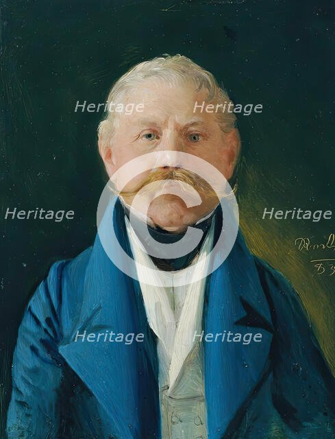 Gentleman in a blue skirt and white vest, 1838. Creator: Johann Baptist Reiter.