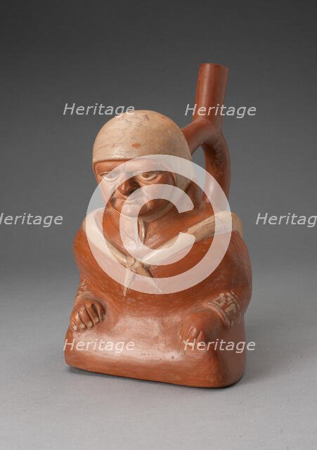 Handle Spout Vessel in the Form of a Seated Figure Wearing Tied Shawl, 100 B.C./A.D. 500. Creator: Unknown.