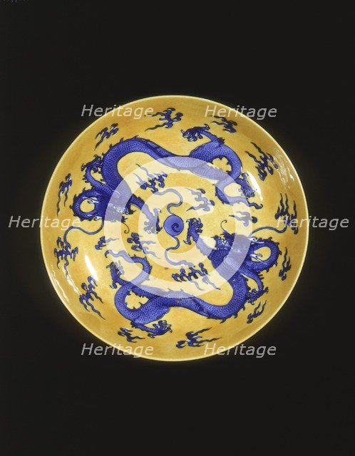 Blue and yellow dragon plate, Qing dynasty, China, 18th-19th century. Artist: Unknown