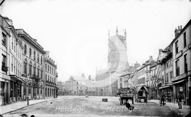 Looking into the Market Place towards St John the Baptist's Church, Cirencester, Glos, 1860-1922.  Creator: Henry Taunt.