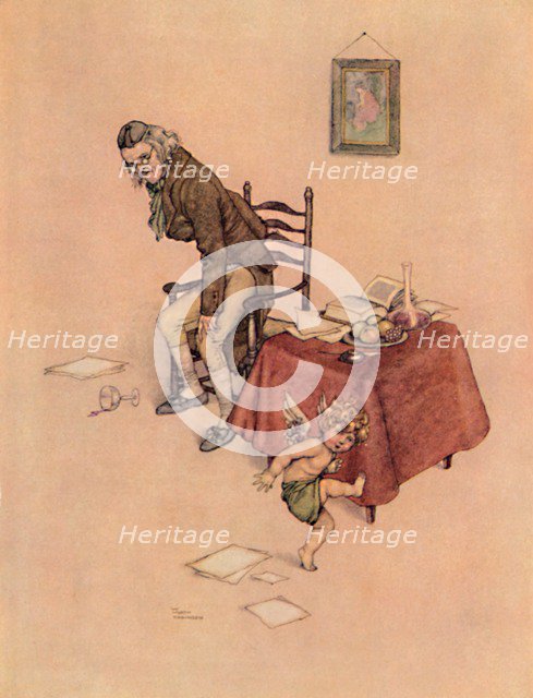 'He Jumped Down From The Old Man's Lap And Danced Around Him On The Floor', c1930. Artist: W Heath Robinson.