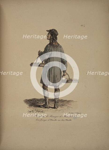 Marolles cheese merchant. From the Series "Cris de Paris" (The Cries of Paris), 1815. Creator: Vernet, Carle (1758-1836).